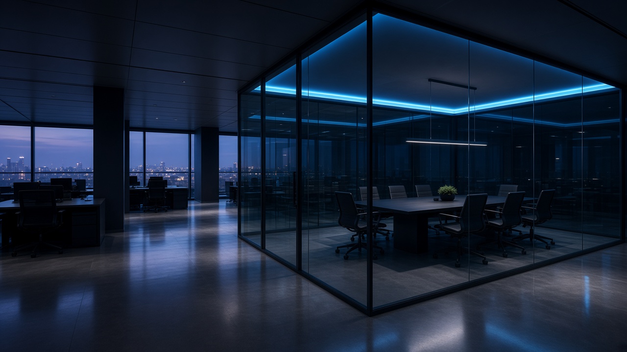 Modern technology workspace with navy lighting